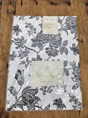 New Palais Royal Cotton Twin Fitted Sheet Made in France Black White Floral